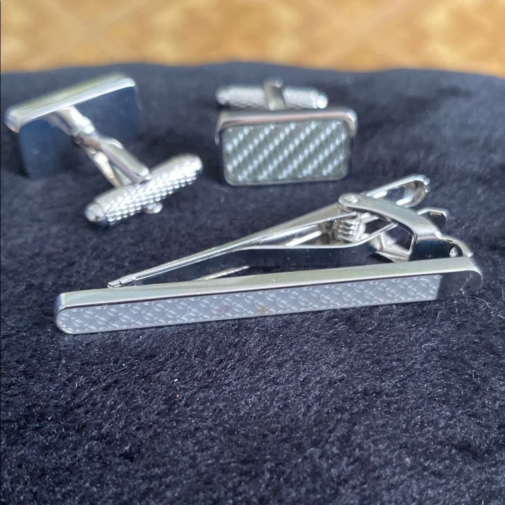 Perry Ellis Silver Cuff Links with Intricate Design